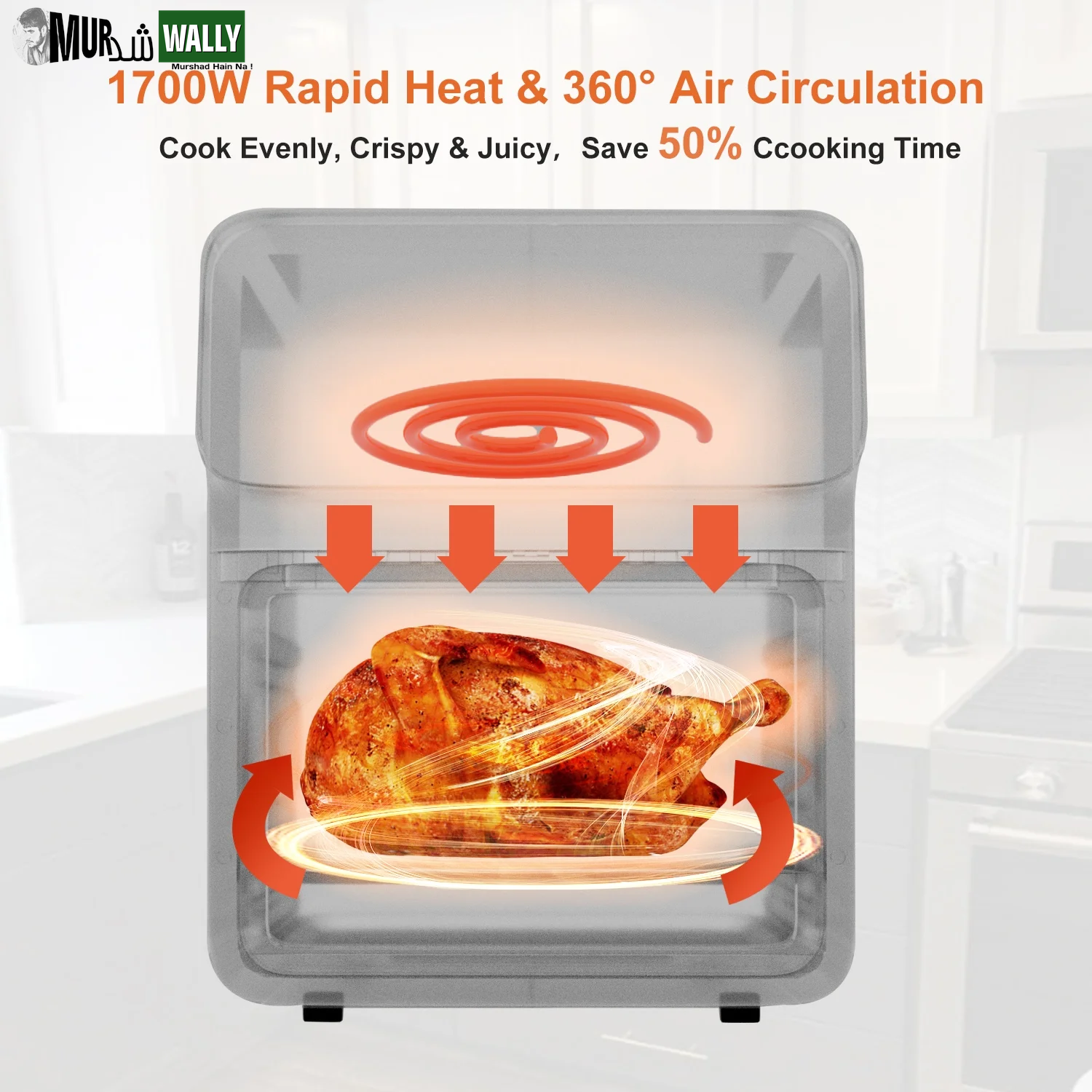 Air Fryer 12QT Convection Oven with 10-In-1 Multi Function, Visible Window and Touchscreen, Black