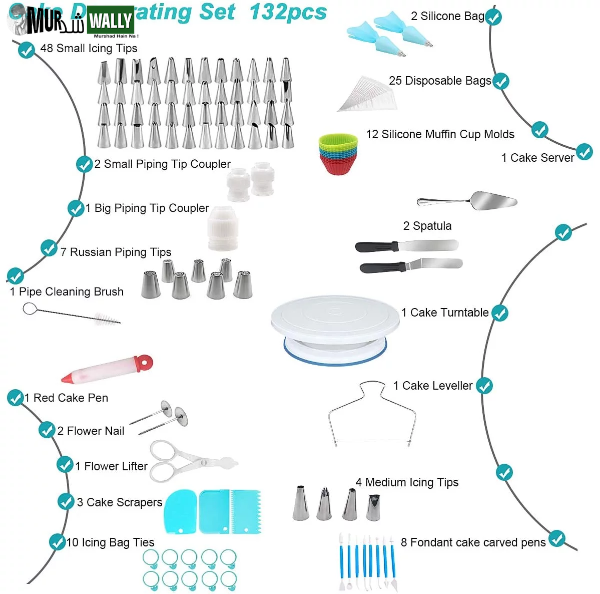 Cake Decorating Kit,132Pcs Cake Decorating Tools with Cake Turntable Stand Icing Piping Bags and Tips Set Baking Supplies Set for Beginner and Cake-Lover