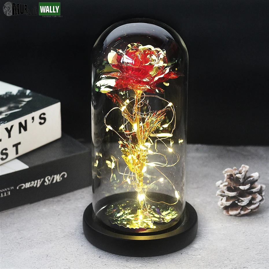 Beauty and the Beast Rose Rose in LED Glass Dome Forever Rose Red Rose Valentine'S Day Mother'S Day Special Romantic Gift