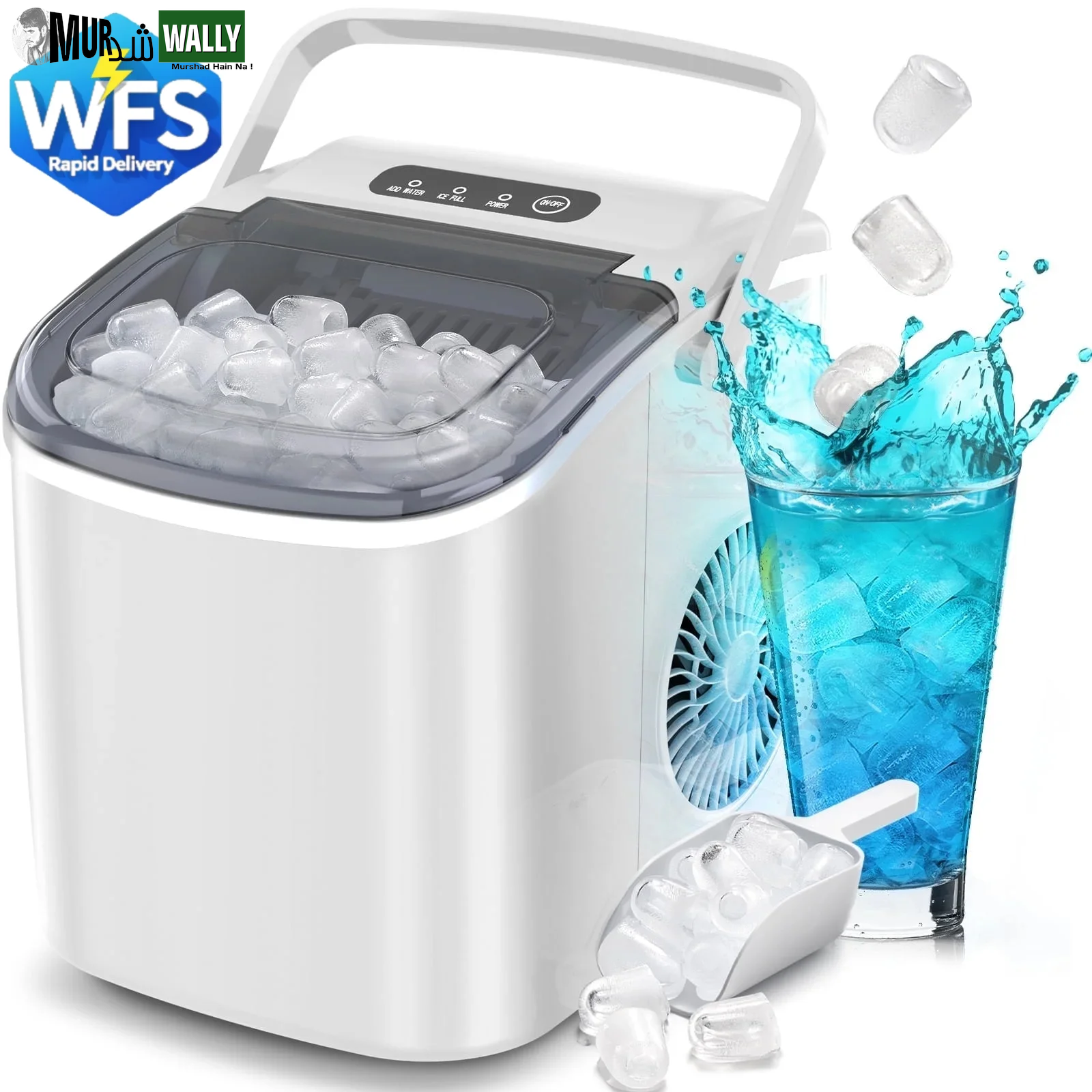 26 Lbs/24H Countertop Ice Maker Machine, 9 Bullet-Shaped Ice in 6 Min, Auto-Cleaning, White