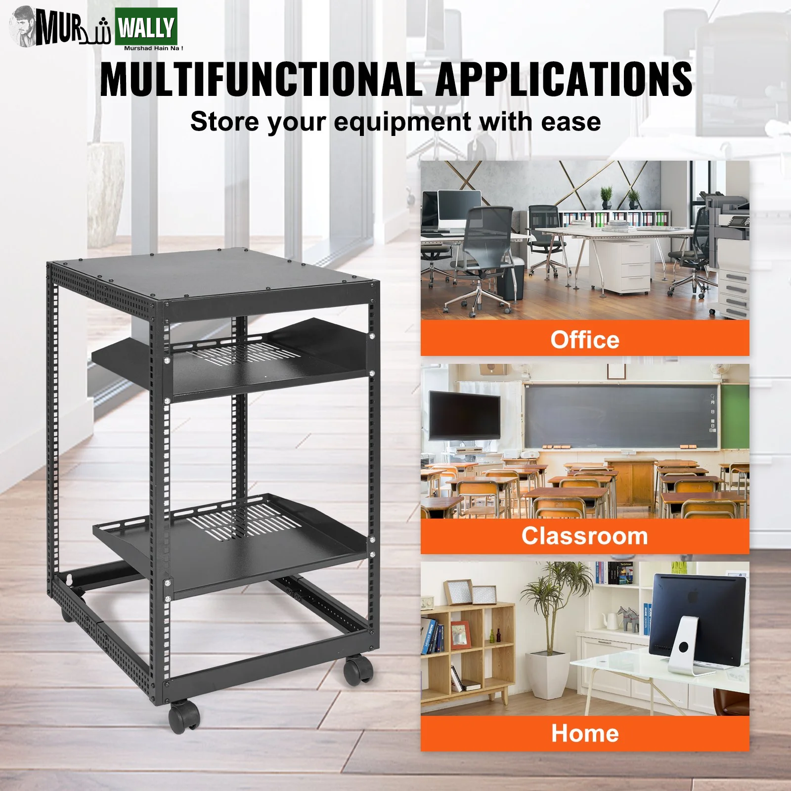 VEVOR 15U Open Frame Server Rack, 23''-40'' Adjustable Depth, Free Standing or Wall Mount Network Server Rack, 4 Post AV Rack with Casters, Holds All Your Networking IT Equipment AV Gear Router Modem