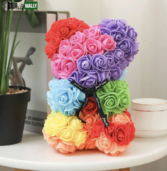 HOT Valentines Day Gift 25Cm Red Rose Teddy Bear Rose Flower Artificial Decorati