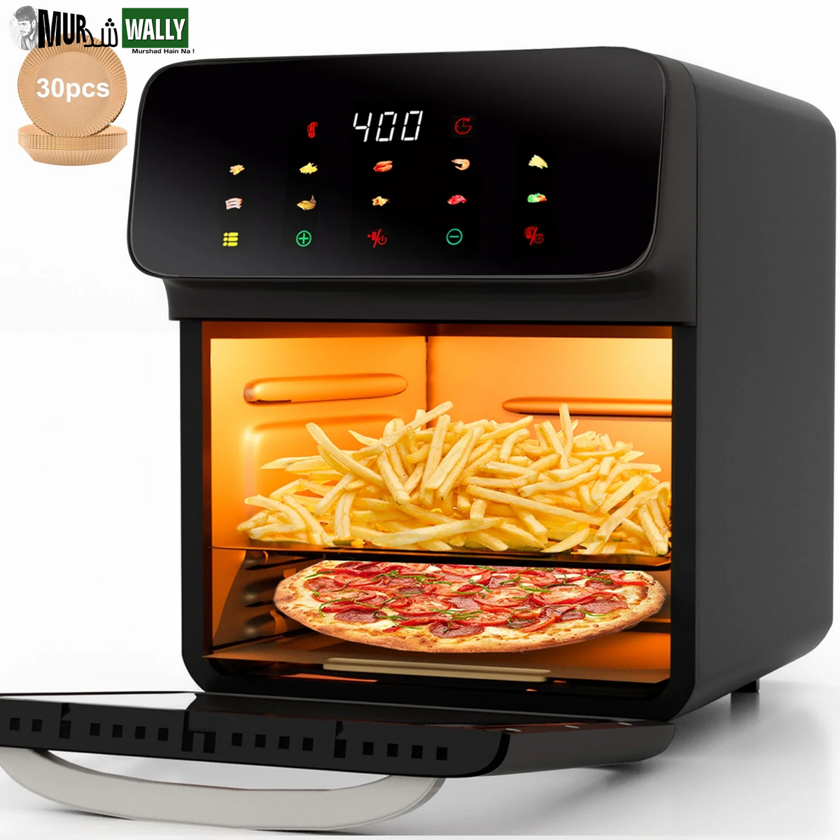 Air Fryer 12QT Convection Oven with 10-In-1 Multi Function, Visible Window and Touchscreen, Black