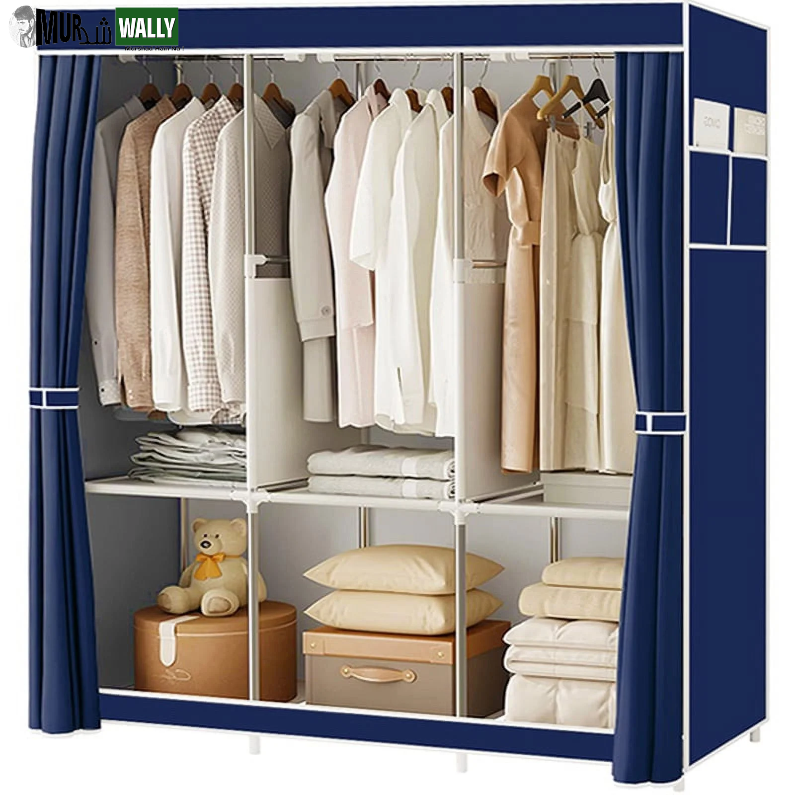 Portable Closet,Portable Wardrobe Closet Storage with 3 Hanging Rods,6 Storage Shelves,Side Pocket for Clothes Storage Organizer,Gray