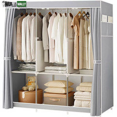 Portable Closet,Portable Wardrobe Closet Storage with 3 Hanging Rods,6 Storage Shelves,Side Pocket for Clothes Storage Organizer,Gray