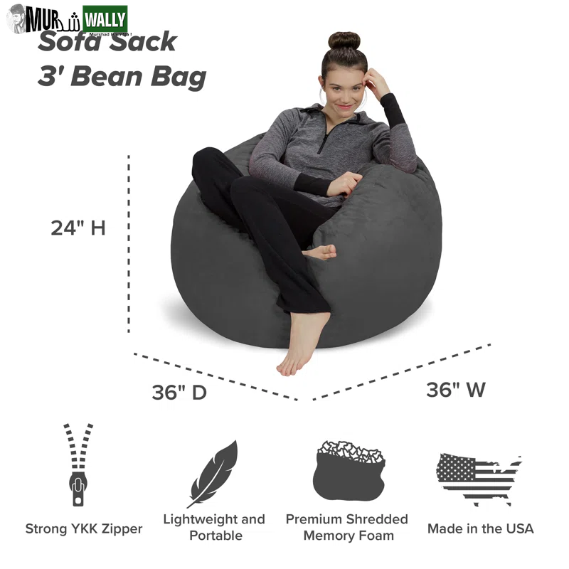 Bean Bag Chair - 3 Ft Shredded Foam Filled round Pouf Chair - Plush, Ultra Soft Memory Foam Filled Bean Bag Chair with Microsuede Cover - Stuffed Foam Filled Furniture and Accessories for Dorm Room