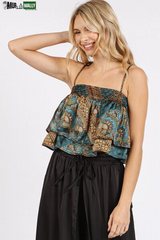 Mittoshop Paisley Patchwork Print Satin Ruffle Crop Cami