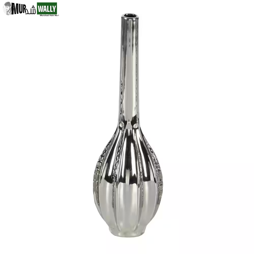 3 In., 12 In. Silver Slim Textured Bottleneck Ceramic Decorative Vase with Varying Patterns (Set of 3)
