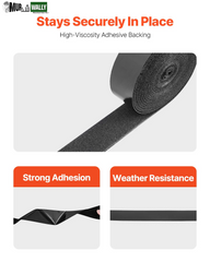 16 Ft X 1.5 in Hook and Loop Tape Nylon Self Adhesive Strips Roll Black
