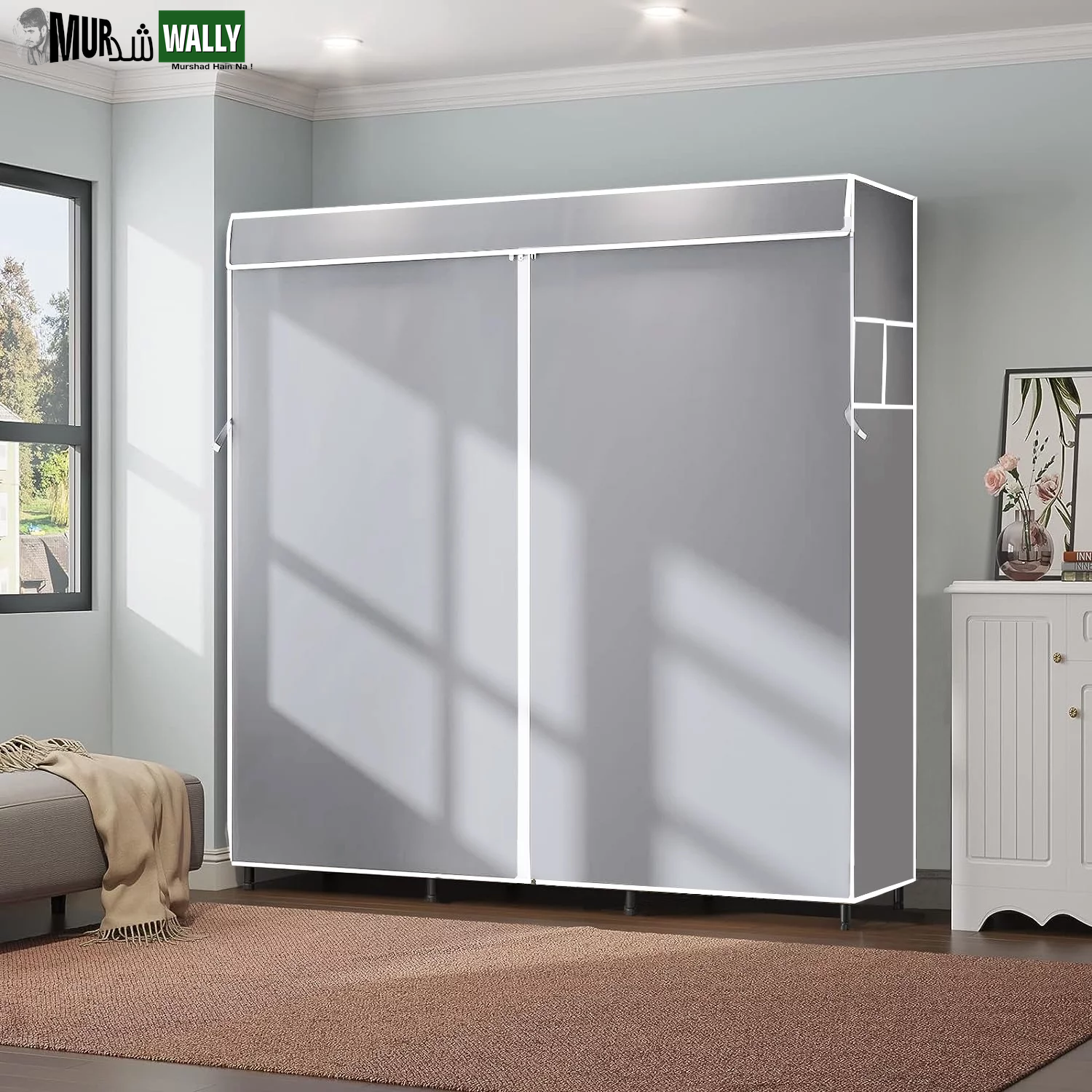 Portable Closet,Portable Wardrobe Closet Storage with 3 Hanging Rods,6 Storage Shelves,Side Pocket for Clothes Storage Organizer,Gray