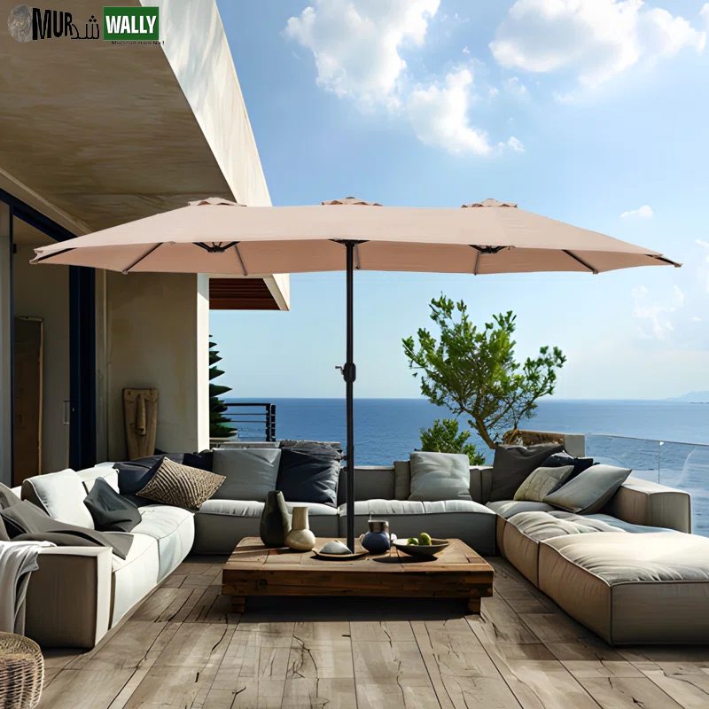Nyasia 15 Ft X 9 Ft Rectangular Market Umbrella with Base