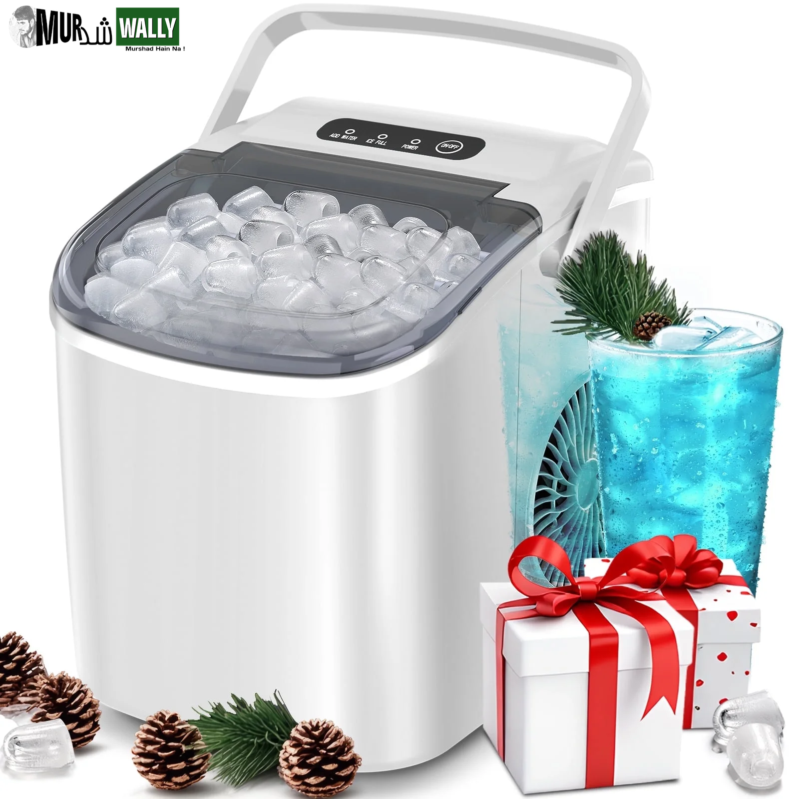 26 Lbs/24H Countertop Ice Maker Machine, 9 Bullet-Shaped Ice in 6 Min, Auto-Cleaning, White