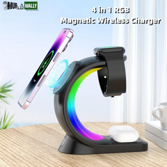 4 in 1 Magnetic Wireless Charger Fast Charging for Smart Phone Atmosphere Light Charging Station for Airpods Pro I-Phone Watch