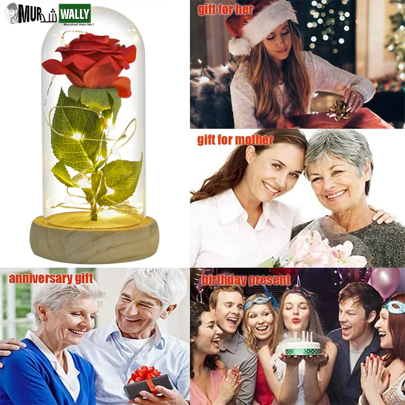 Gifts for Her Beauty and the Beast Eternal Rose in Glass Dome Artificial Forever Flower LED Light Mothers Day Gifts for Women