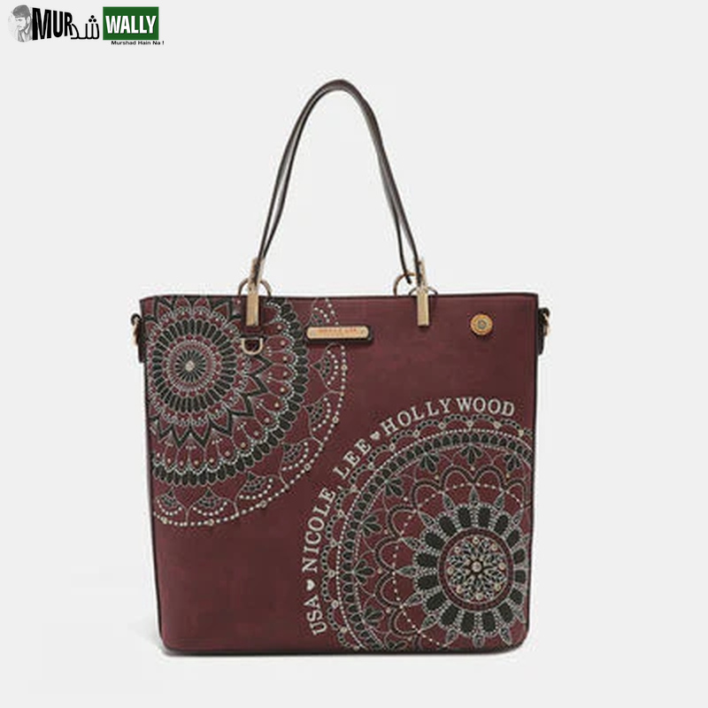 Nicole Lee USA Metallic Stitching Embroidery Inlaid Rhinestone Tote Bag