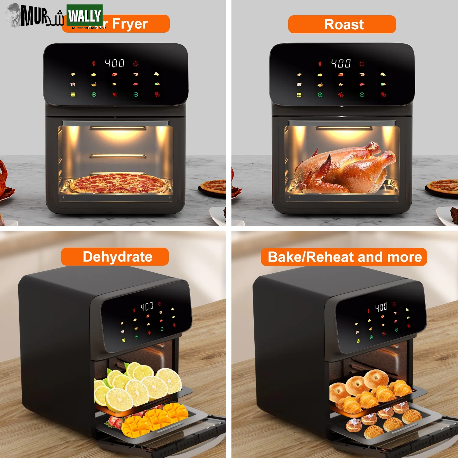 Air Fryer 12QT Convection Oven with 10-In-1 Multi Function, Visible Window and Touchscreen, Black