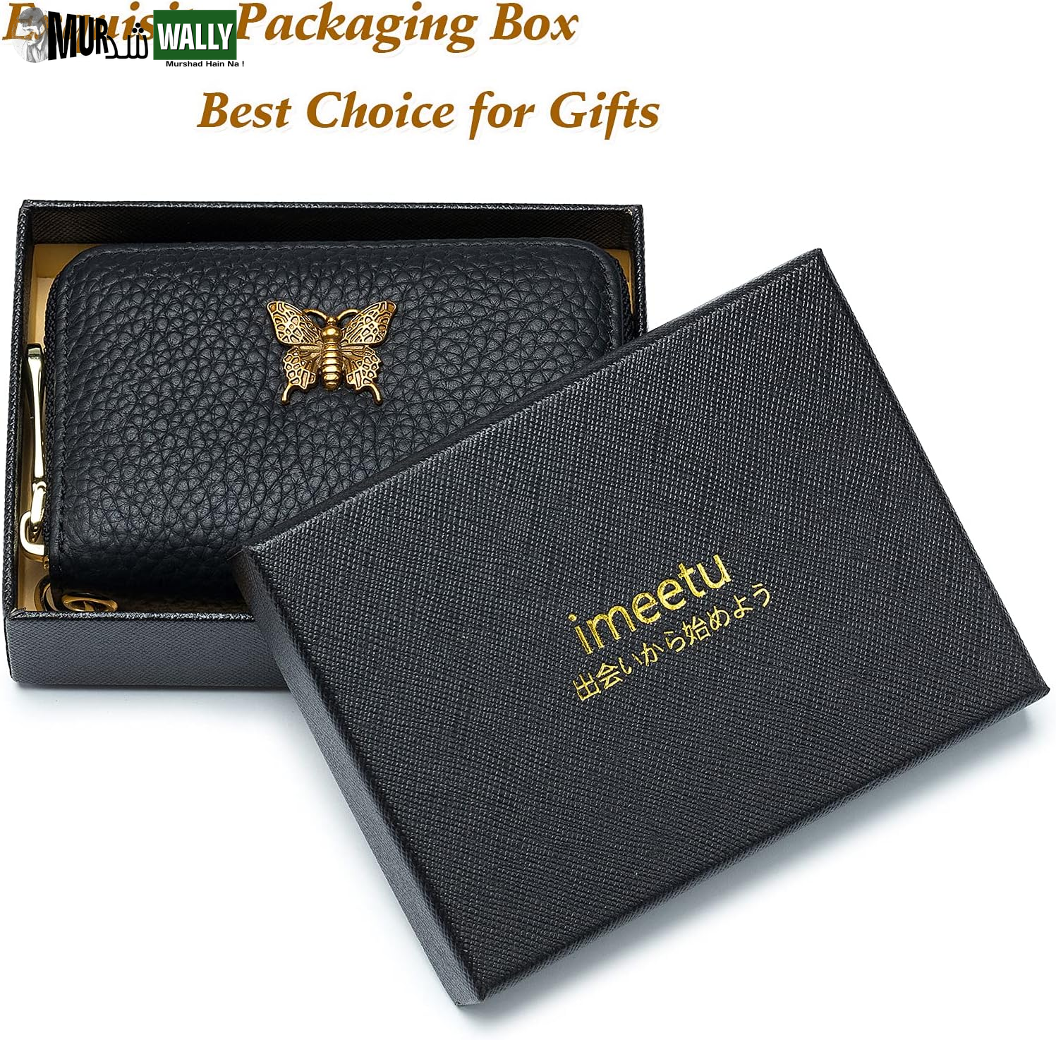 RFID Credit Card Holder for Women Genuine Leather Card Case Wallet with Zipper and Removable Keychain (Black)