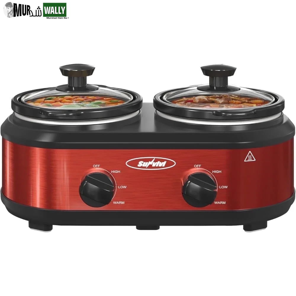 Triple Slow Cooker, 3X1.5 Quart Electric Slow Cooker Buffet Server, Food Warmer Cooking Pot, Adjustable Temp Removable Ceramic Pots Lid Rests