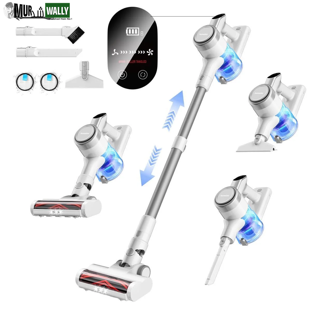 Cordless Vacuum Cleaner, 300W 23Kpa Powerful Suction Vacuum with LED Display, 3 Suction, 48Mins Runtime, Lightweight Stick Cleaner with Sofa Brush for Hard Floor/Carpet/Pet Hair/Car, Black