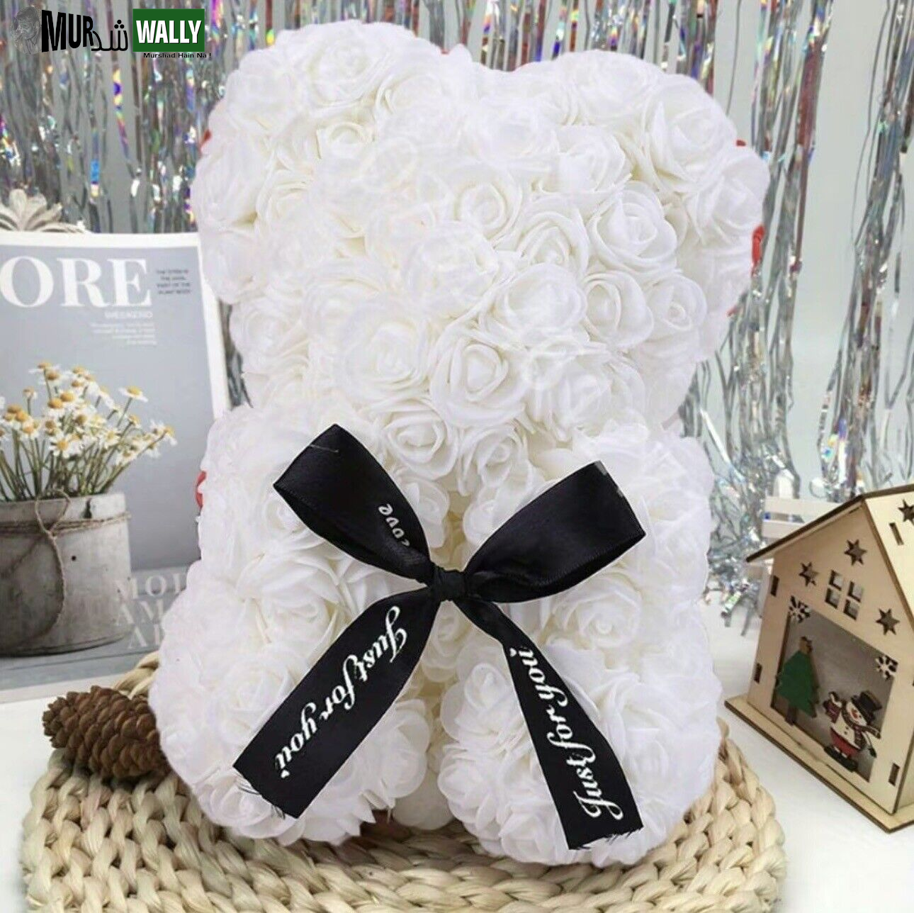 HOT Valentines Day Gift 25Cm Red Rose Teddy Bear Rose Flower Artificial Decorati