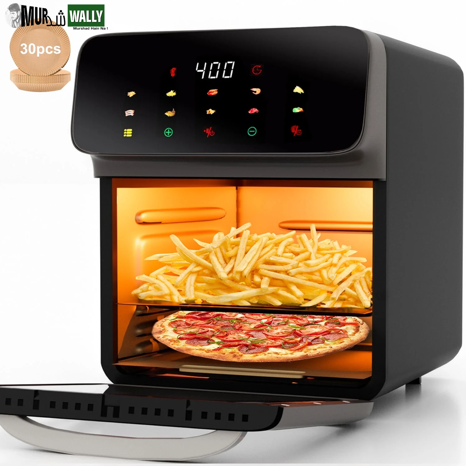 Air Fryer 12QT Convection Oven with 10-In-1 Multi Function, Visible Window and Touchscreen, Black