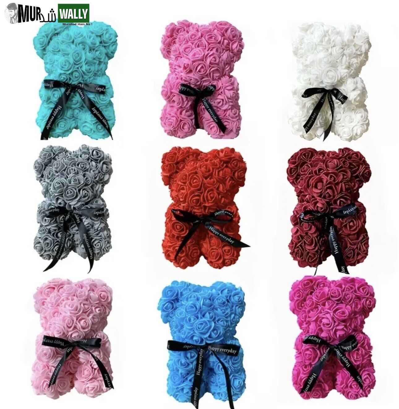 HOT Valentines Day Gift 25Cm Red Rose Teddy Bear Rose Flower Artificial Decorati