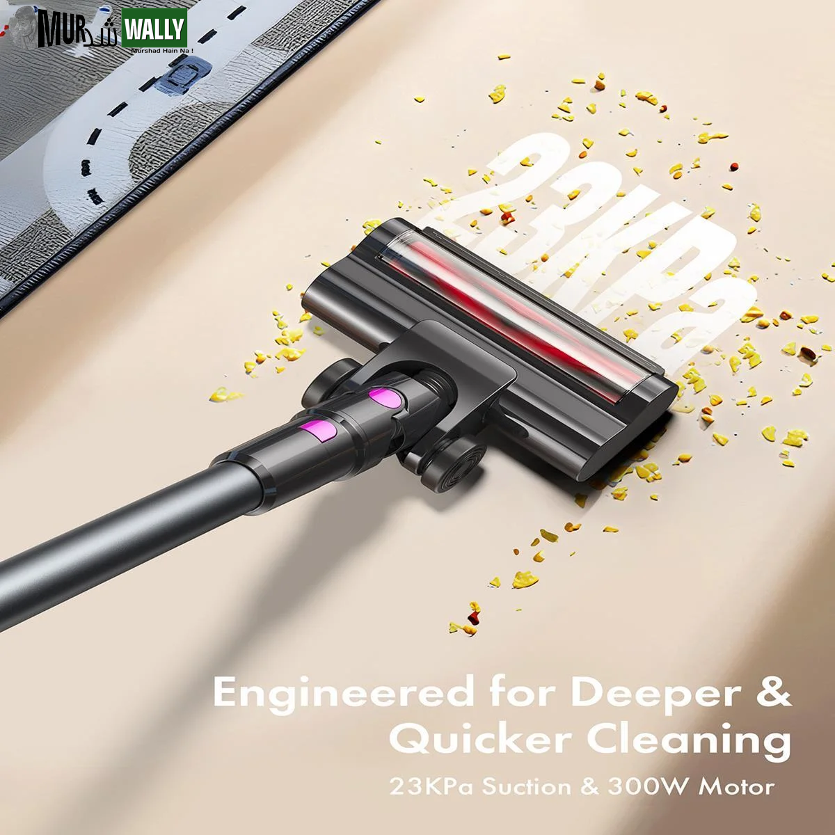 Cordless Vacuum Cleaner, 300W 23Kpa Powerful Suction Vacuum with LED Display, 3 Suction, 48Mins Runtime, Lightweight Stick Cleaner with Sofa Brush for Hard Floor/Carpet/Pet Hair/Car, Black