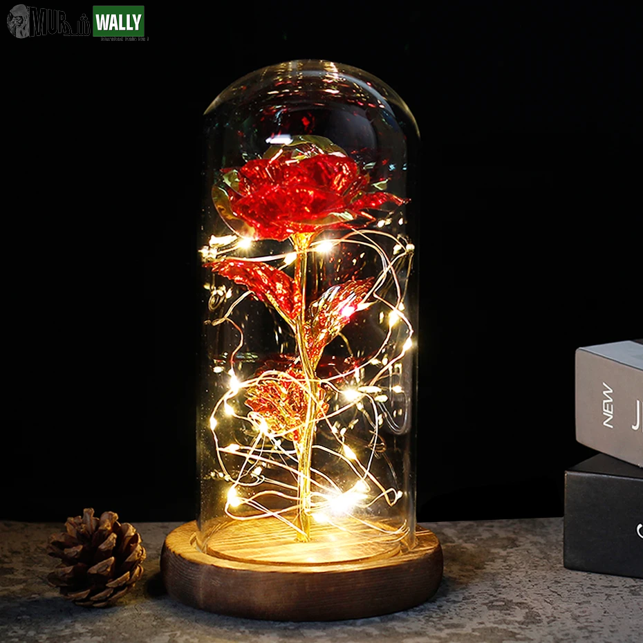 Beauty and the Beast Rose Rose in LED Glass Dome Forever Rose Red Rose Valentine'S Day Mother'S Day Special Romantic Gift