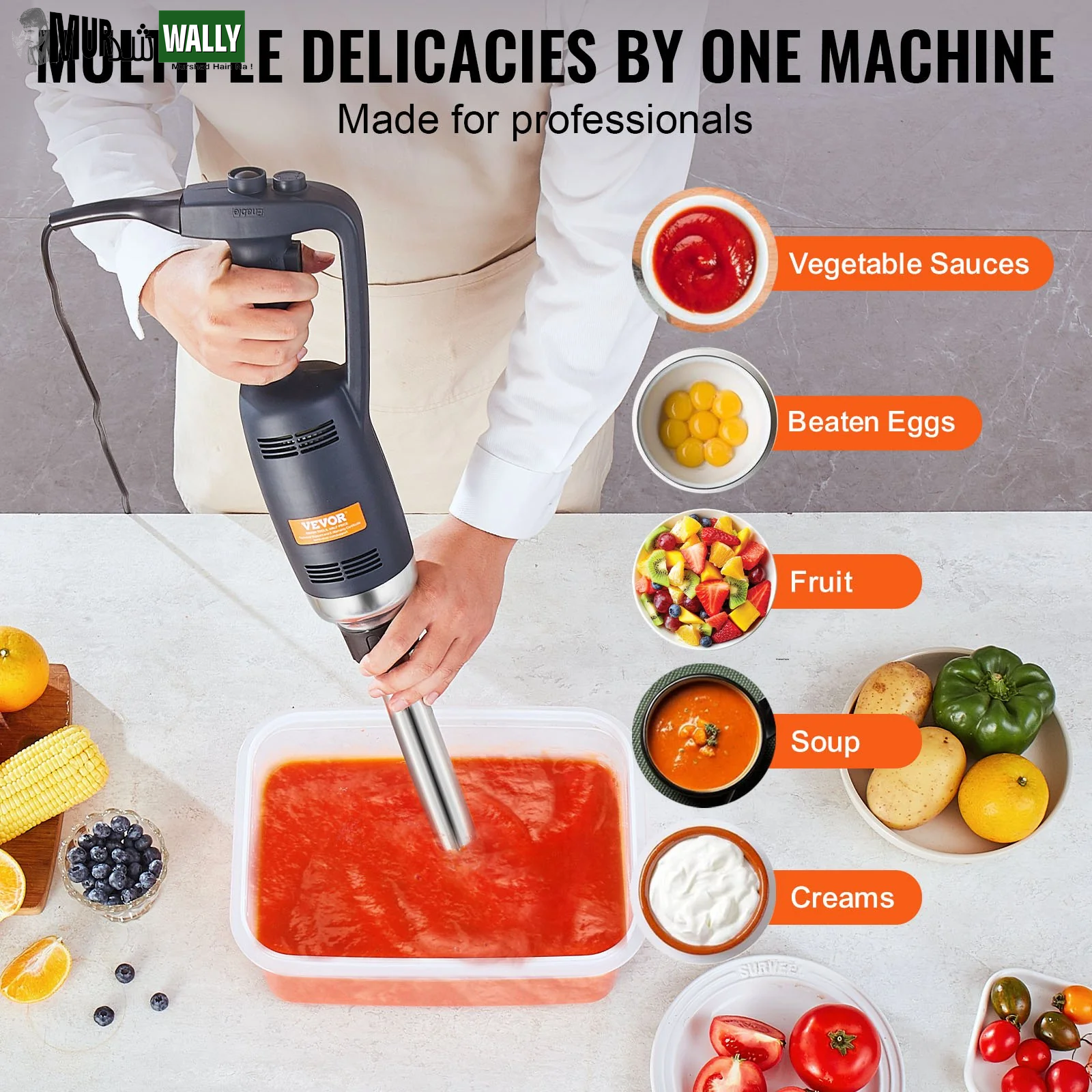 VEVOR Commercial Immersion Blender 350W Heavy Duty Hand Mixer for Soup Sauces