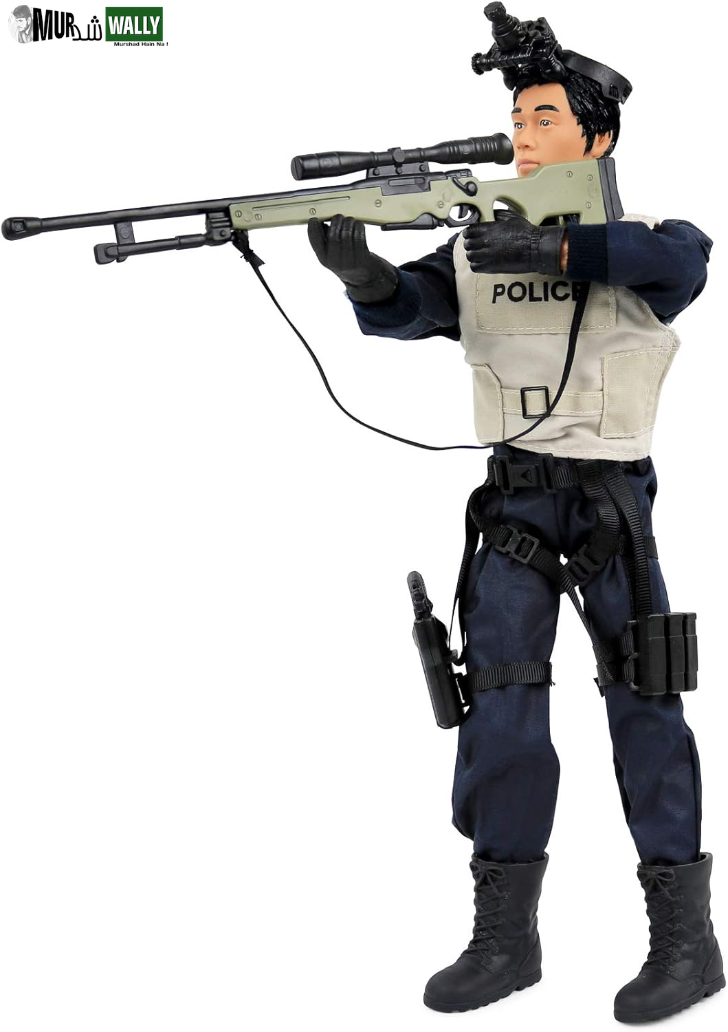 Police Force Sniper 12" Inch Action Figure Play Set with Accessories.,Multicolor