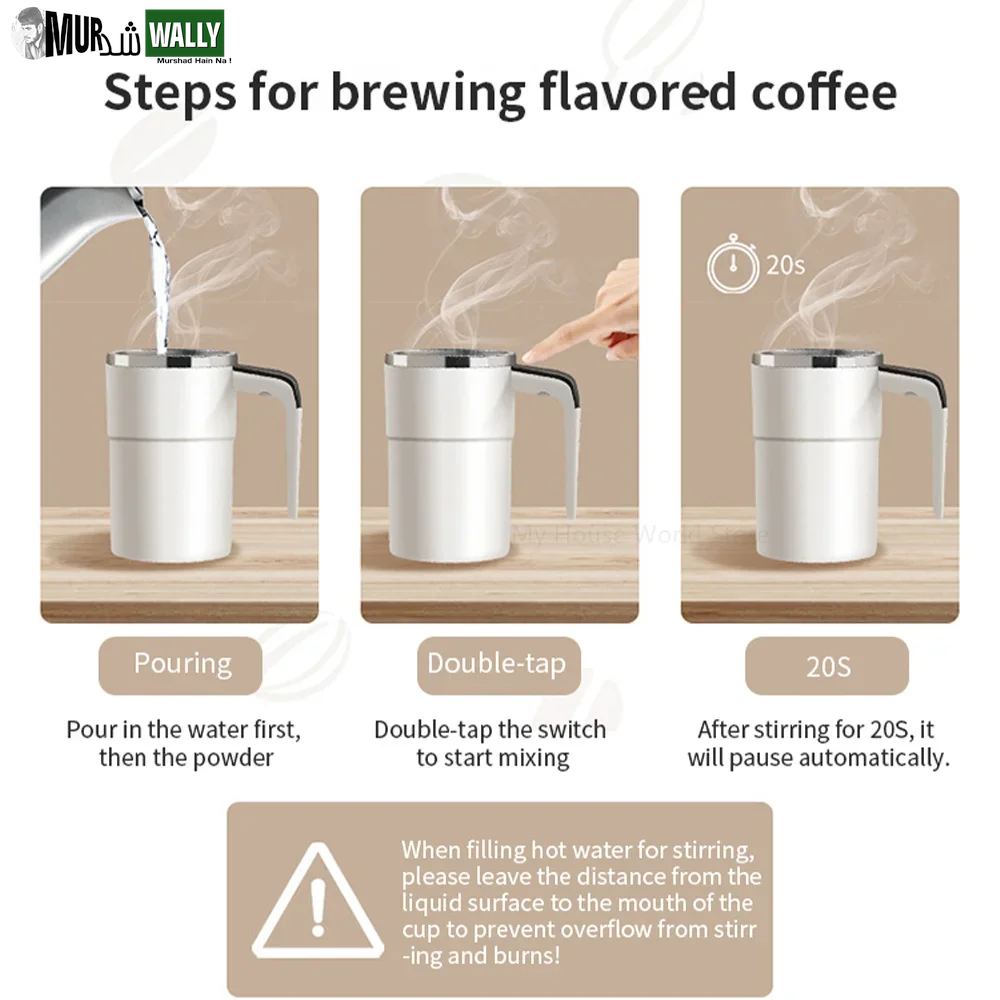 Mini Electric Coffee Self Mixing Mug Waterproof Food Safe Coffee Mug USB Rechargeable Automatic Magnetic Cup for Tea 380ML