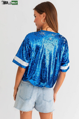"Game Day" Sequins Cropped Short Sleeve Top