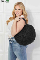Justin Taylor Beach Date Straw Rattan Handbag in Black