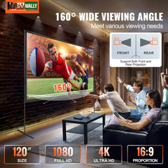 VEVOR Projector Screen with Stand, 120 Inch 16:9 4K 1080 HD Outdoor Movie Screen with Stand, Wrinkle-Free Projection Screen with Bar Feet and Carry Bag, for Home Theater Cinema Backyard Movie Night