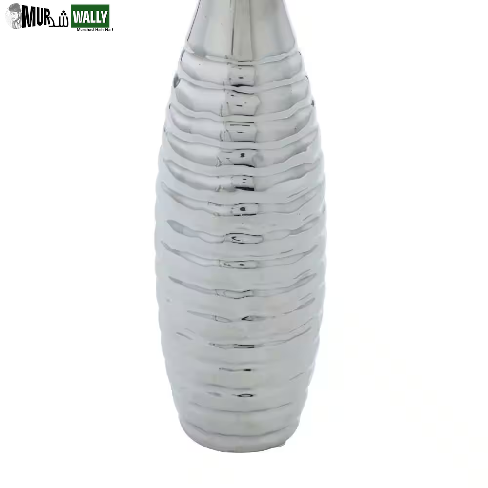 3 In., 12 In. Silver Slim Textured Bottleneck Ceramic Decorative Vase with Varying Patterns (Set of 3)