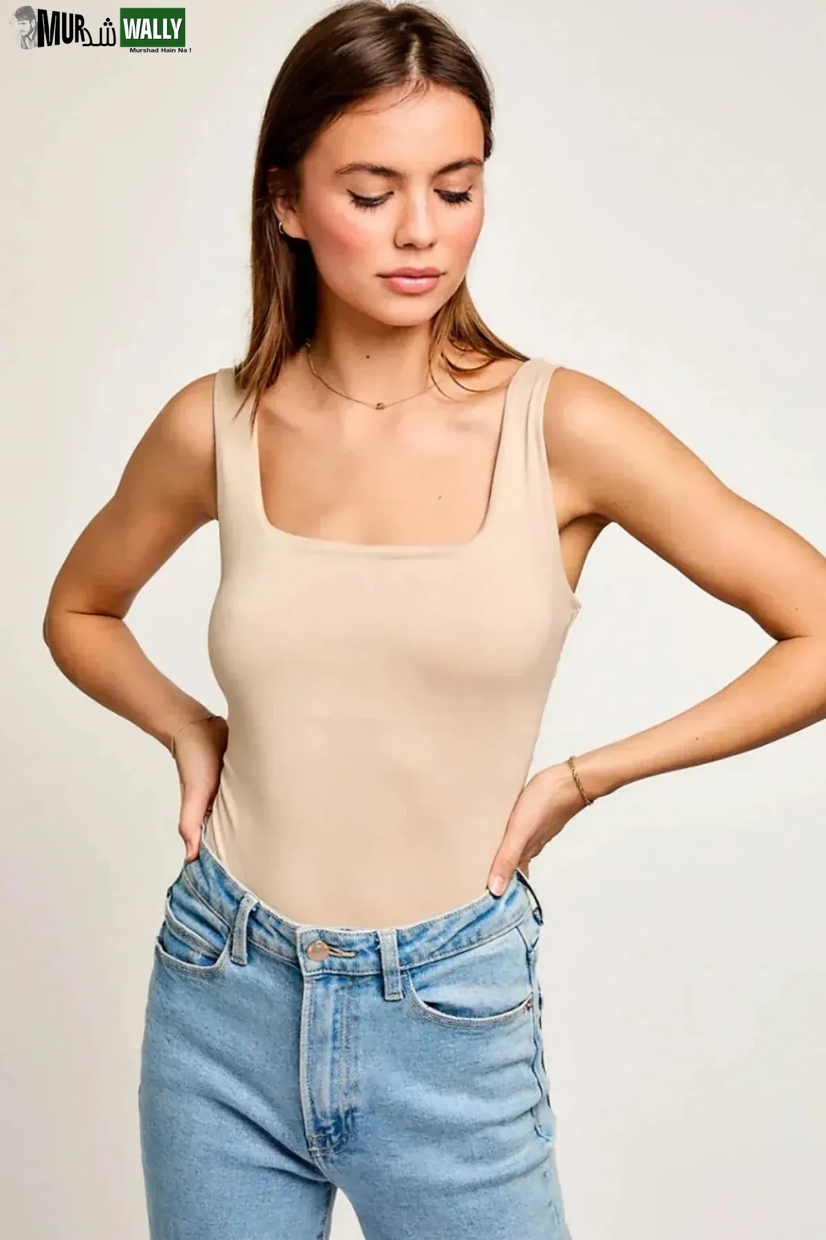Square Neck Basic Essential Stretchy Bodysuit Tank Top