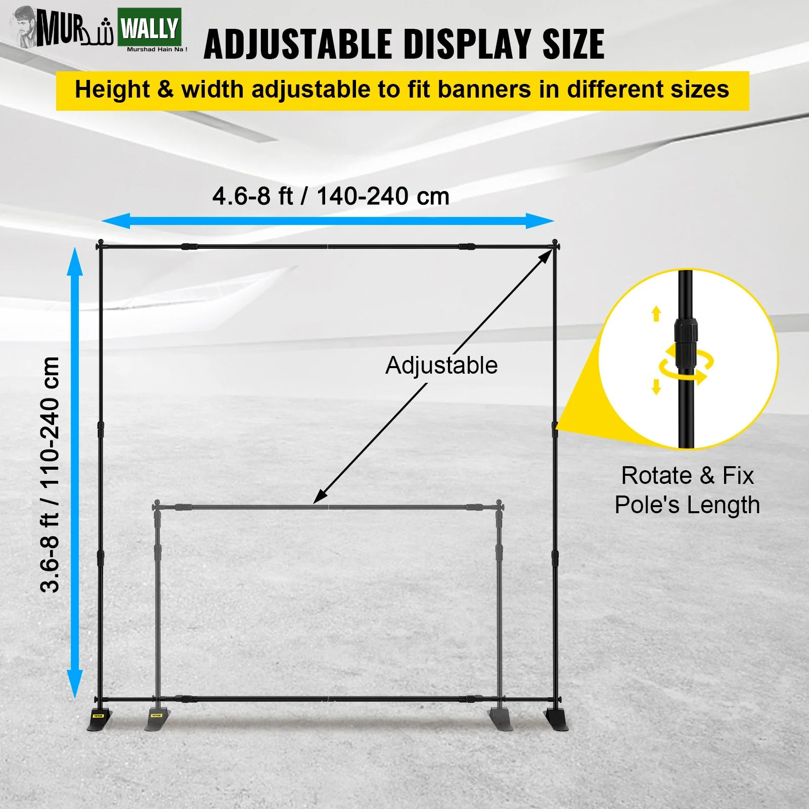 VEVOR Telescopic Backdrop Banner Stand 8' X 8' Banner Stand Adjustable Step and Repeat Backdrop Banner Stand Retractable Banner Stand with Carrying Bag (8 Ft)