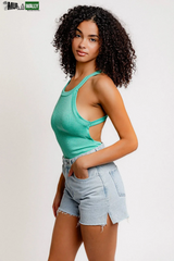 Ribbed Back Criss Cross Sleeveless Bodysuit