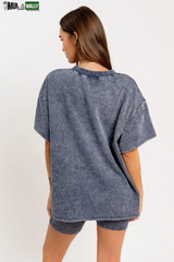 Short Sleeve Crew Neck Washed Oversized Basic Tunic Top