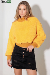 Fuzzy Ribbed Mock Neck Teddy Crop Sweater