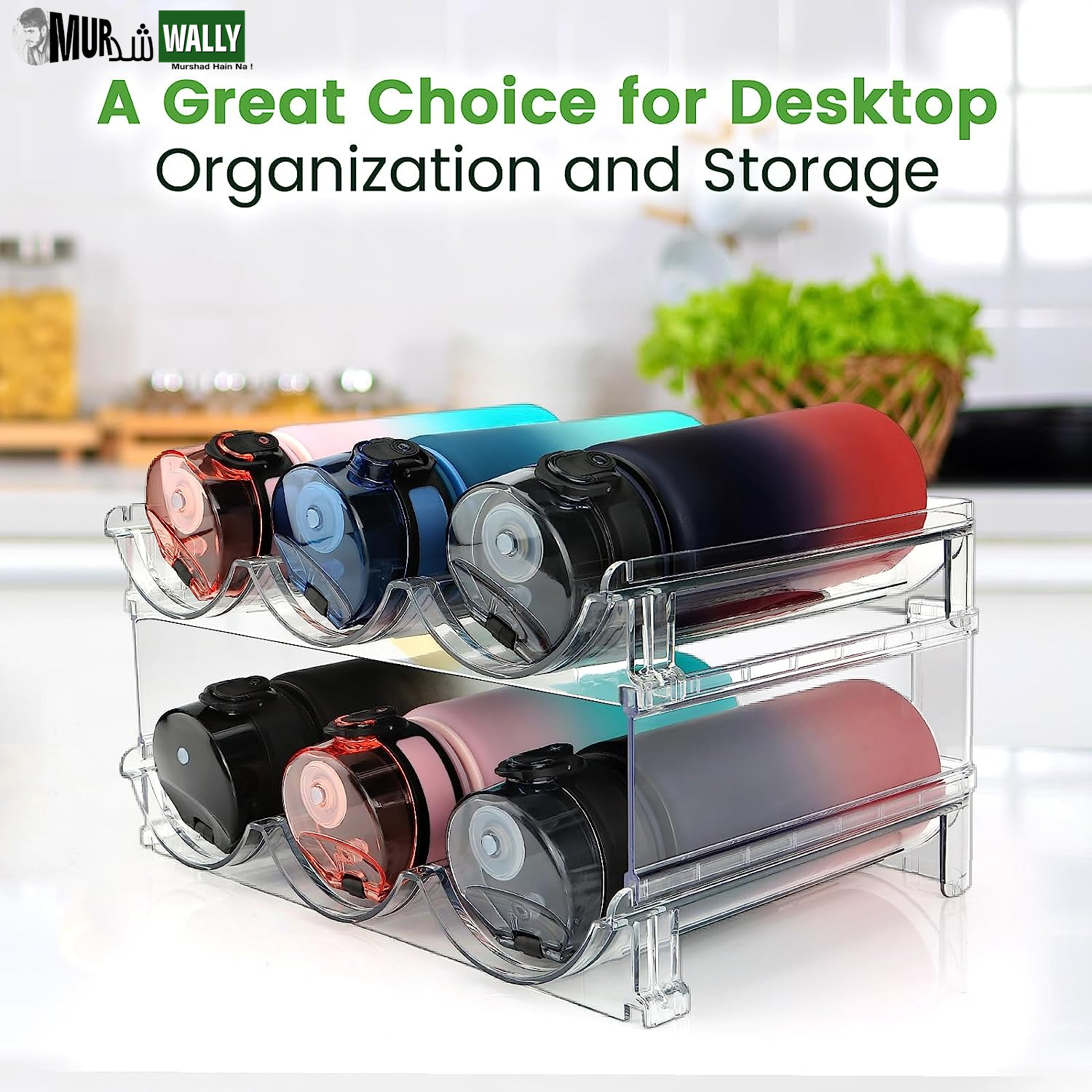 Water Bottle Organizer for Cabinet, Water Bottle Storage Organizer, 2 Packs Water Bottle Storage Rack, Water Bottle Holder for Cabinet, Stackable Water Bottle Storage Rack