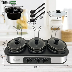 Triple Slow Cooker, 3X1.5 Quart Electric Slow Cooker Buffet Server, Food Warmer Cooking Pot, Adjustable Temp Removable Ceramic Pots Lid Rests
