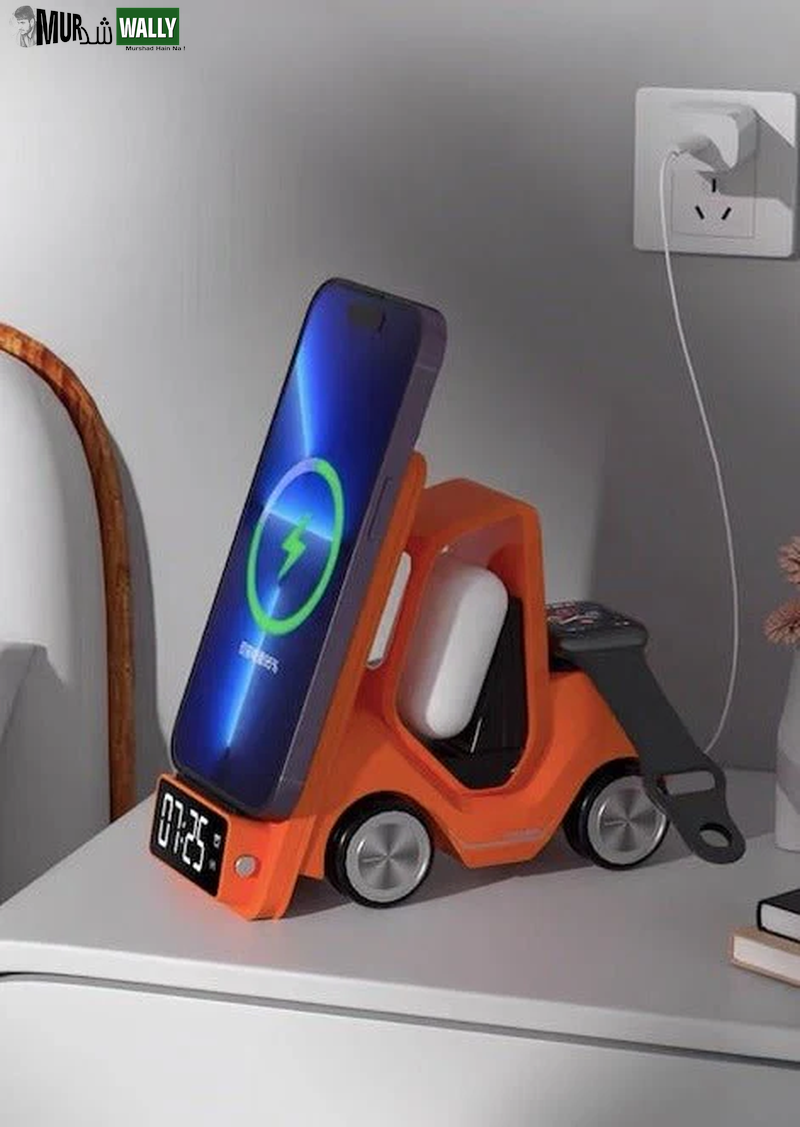4 in 1 Forklift Fast Wireless Charging Station Dock for Iphone, Airpods & Apple Watch
