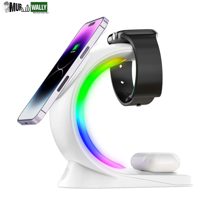 4 in 1 Magnetic Wireless Charger Fast Charging for Smart Phone Atmosphere Light Charging Station for Airpods Pro I-Phone Watch