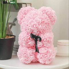 HOT Valentines Day Gift 25Cm Red Rose Teddy Bear Rose Flower Artificial Decorati