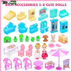 Doll House for Girls, 5-Story 19 Rooms Huge Dollhouse Playset with LED Lights, 2 Dolls, Furnitures, Accessories, DIY Pretend Play House Toys Gifts for Kids, Pink