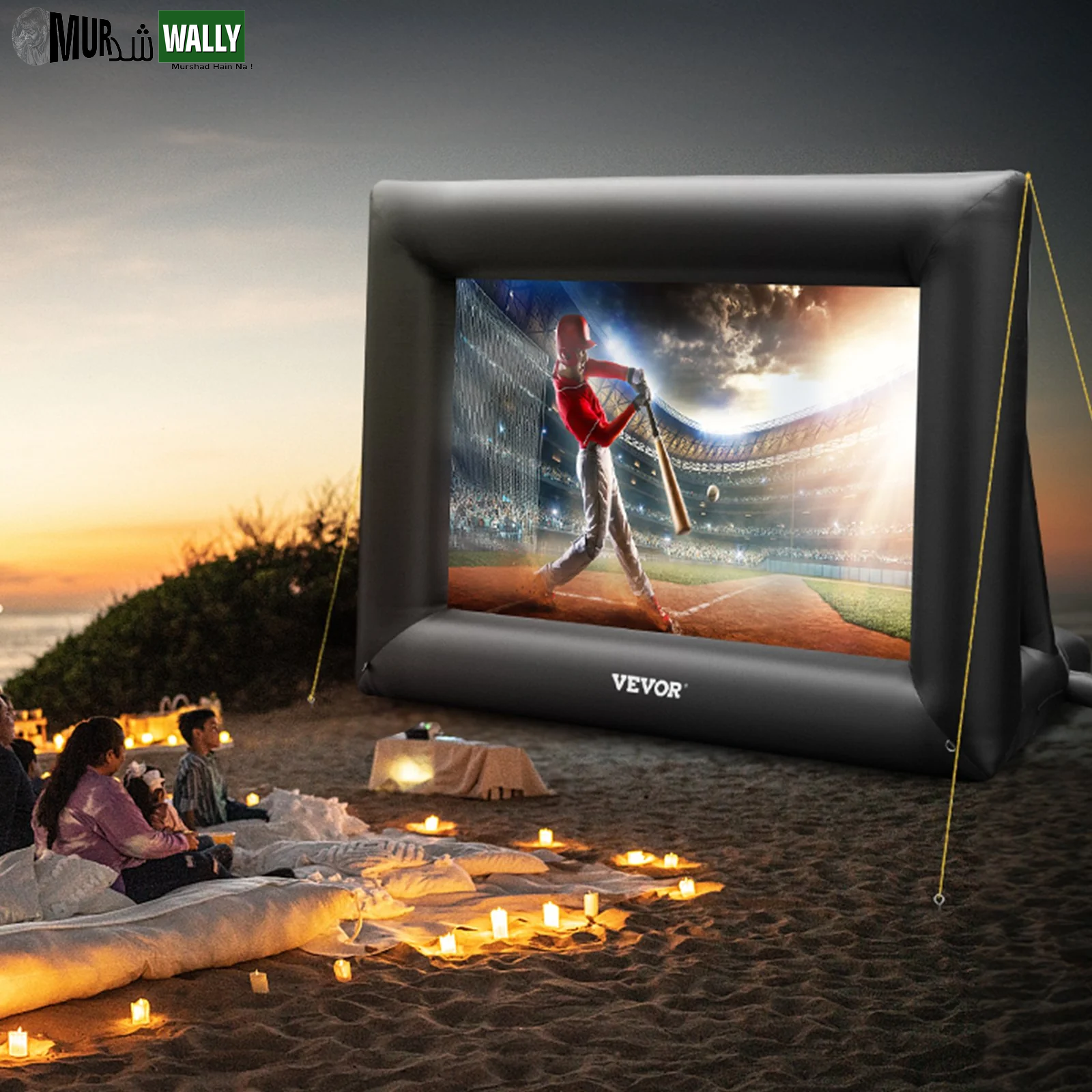 VEVOR Inflatable Movie Screen 24Ft£¨288Inch£© Inflatable Projector Screen for outside with 360W Air Blower Inflatable Screen Oxford Fabric Material Blow up Screen for Outdoor Movie Supports Front/Rear Projection
