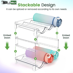 Water Bottle Organizer for Cabinet, Water Bottle Storage Organizer, 2 Packs Water Bottle Storage Rack, Water Bottle Holder for Cabinet, Stackable Water Bottle Storage Rack