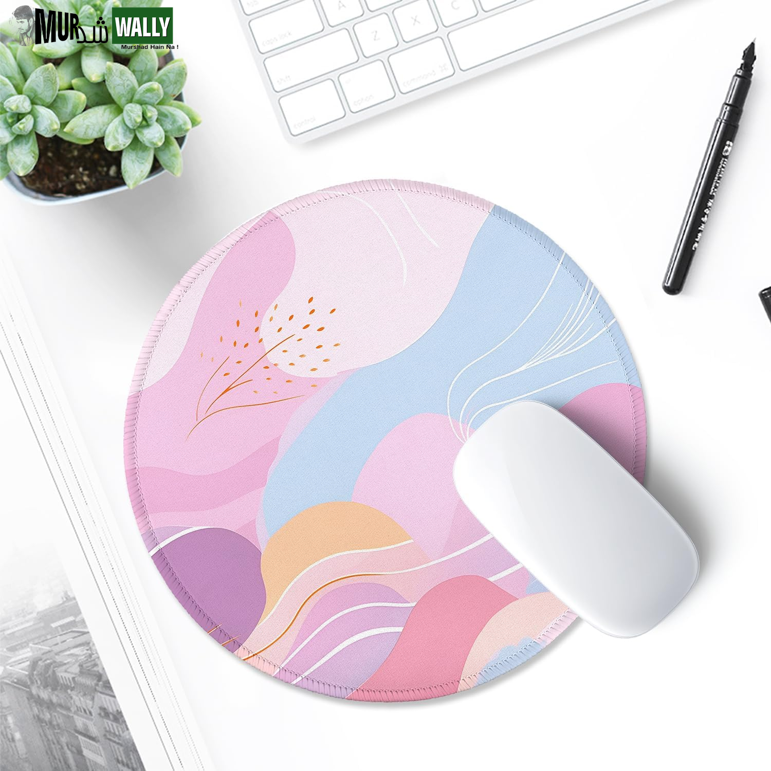 ITNRSIIET round Mouse Pad with Stitched Edge Premium-Textured Waterproof Non-Slip Rubber Base Desktop Protection Mat Diameter 8.7 Inches, Art Style Pattern