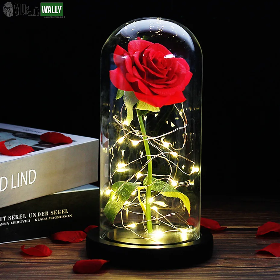 Beauty and the Beast Rose Rose in LED Glass Dome Forever Rose Red Rose Valentine'S Day Mother'S Day Special Romantic Gift